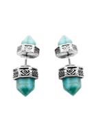 Romwe Silver Plated Tribal Style Hexagonal Turquoise Earrings