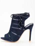 Romwe Blue Peep Toe Slingback Lace-up Pumps