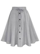 Romwe Black Vertical Striped Buttoned Front Skirt