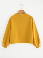 Romwe Letter Embroidered Mock Neck Lantern Sleeve Pullover