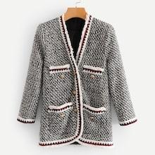 Romwe Contrast Trim Tweed Coat
