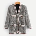 Romwe Contrast Trim Tweed Coat