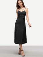 Romwe Strappy Front-slit Fit & Flare Cami Dress - Black