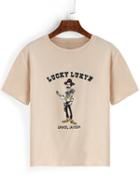 Romwe Cartoon Print Nude T-shirt