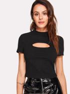Romwe Cutout Front Ribbed Tee