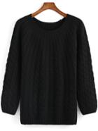 Romwe Black Round Neck Cable Knit Sweater