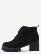 Romwe Black Genuine Leather Topstitch Lace Up Chunky Boots