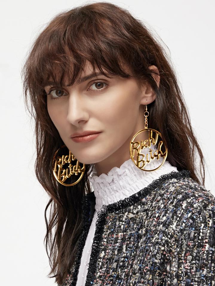 Romwe Slogan Hollow Out Circle Acylic Drop Earrings
