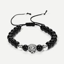 Romwe Men Lion Detail Beaded Bracelet