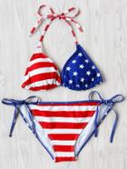 Romwe American Flag Print Side Tie Bikini Set