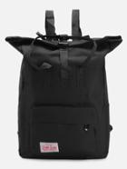 Romwe Black Front Zipper Canvas Backpack