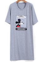 Romwe Mickey Print Long Grey T-shirt