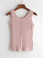Romwe Pink Ribbed Button Front Tank Top