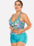 Romwe Paisley Print Ruffle Tankini Set