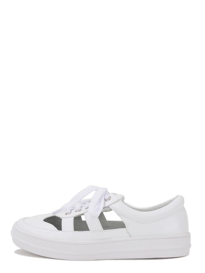 Romwe White Round Toe Cutout Thick-soled Lace-up Top Loafers
