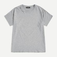 Romwe Guys Ripped Detail Heathered Grey Tee
