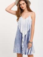 Romwe Blue White Ruffle Spaghetti Strap Dress