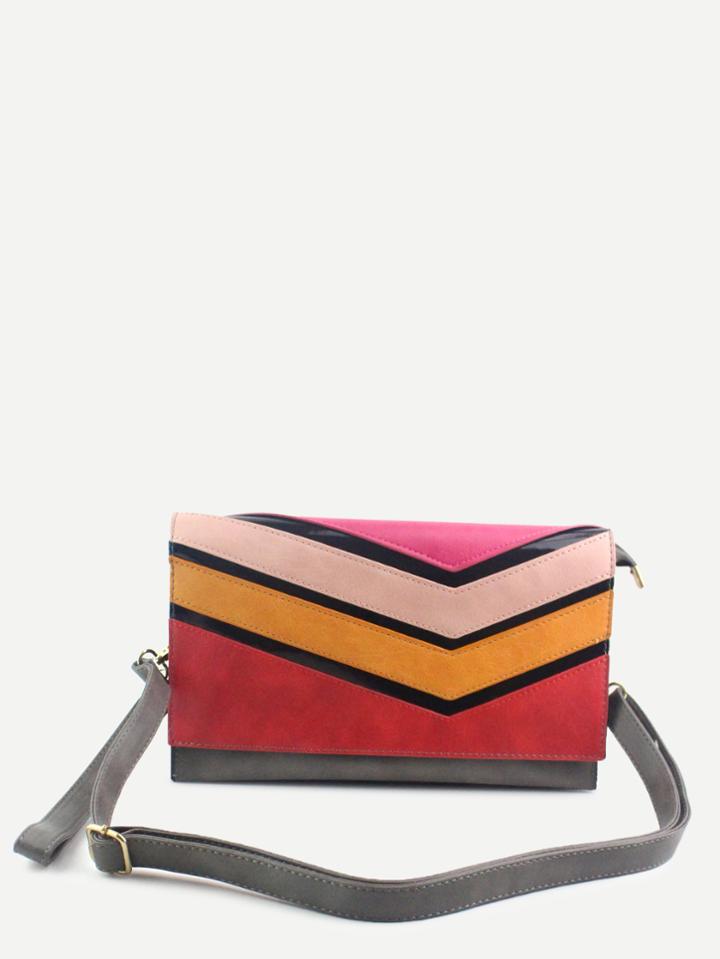 Romwe Mulitcolor Flap Pu Clutch Bag With Strap