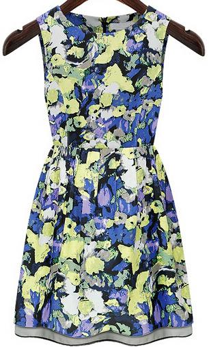 Romwe Multicolor Sleeveless Floral Chiffon Dress