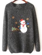 Romwe Snowman Pattern Knit Grey Sweater