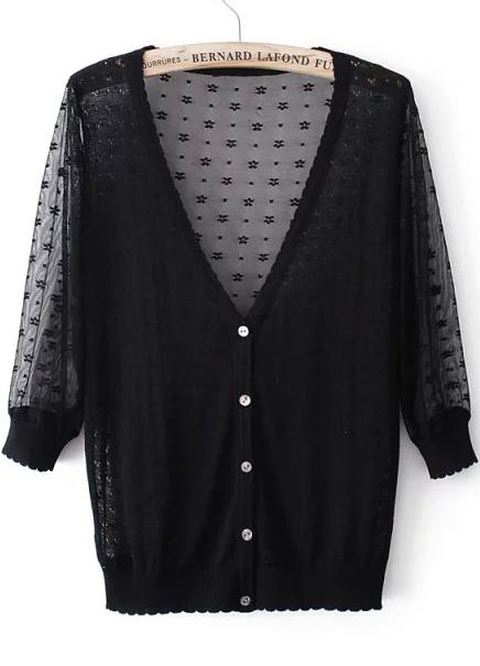 Romwe Back Lace Black Cardigan