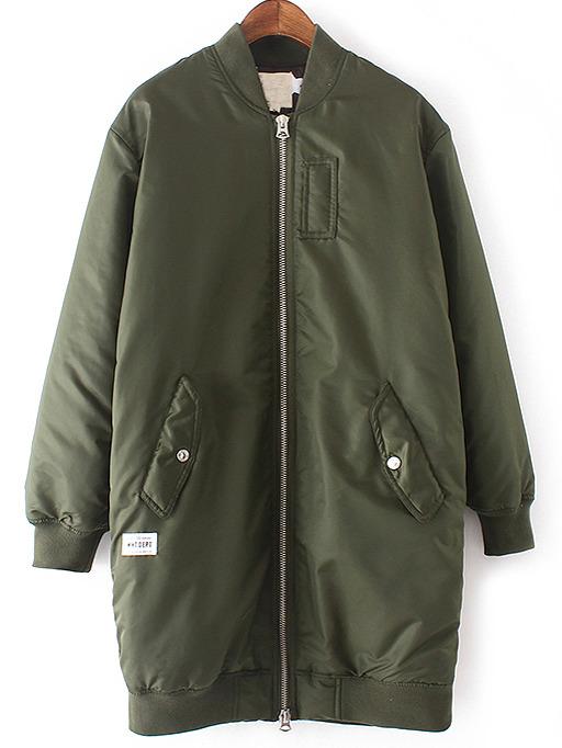Romwe Army Green Rib-knit Cuff Pockets Jacket