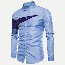 Romwe Men Contrast Panel Curved Hem Shirt