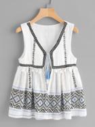 Romwe Taped Fringe Detail Open Front Tank Top