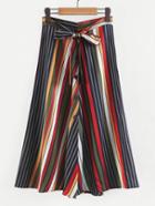 Romwe Self Tie Striped Skirt