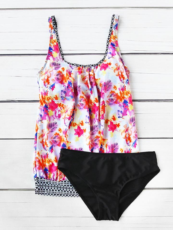 Romwe Calico Print Mix & Match Tankini Set