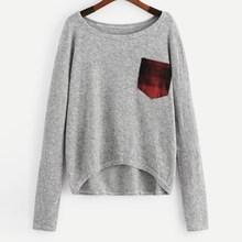 Romwe Plus Contrast Pocket Dip Hem Sweater