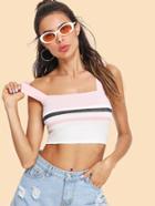 Romwe Thick Strap Striped Crop Top