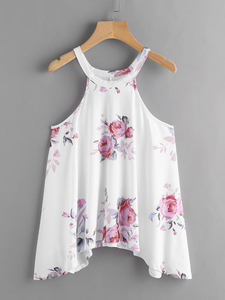 Romwe Random Florals Halter Top