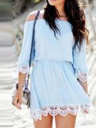 Romwe Cold Shoulder Contrast Lace A-line Dress