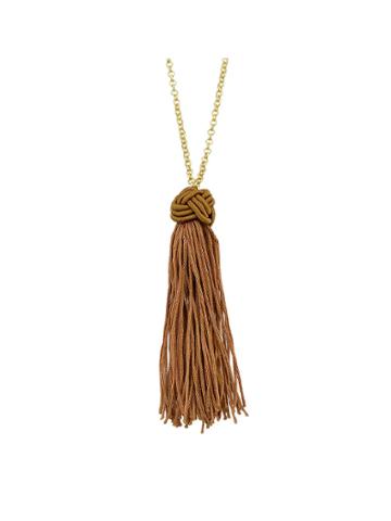 Romwe Brown Long Chain With Gray Blue Black Brown Tassel Necklace