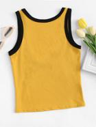 Romwe Contrast Trim Open Back Top