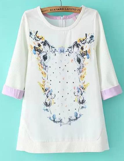 Romwe Half Sleeve Floral Print Straight Sweatshirt