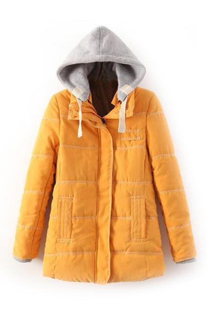 Romwe Yellow Hoodied Casual Coat