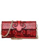 Romwe Flower Embossed Clutch With Chain - Red