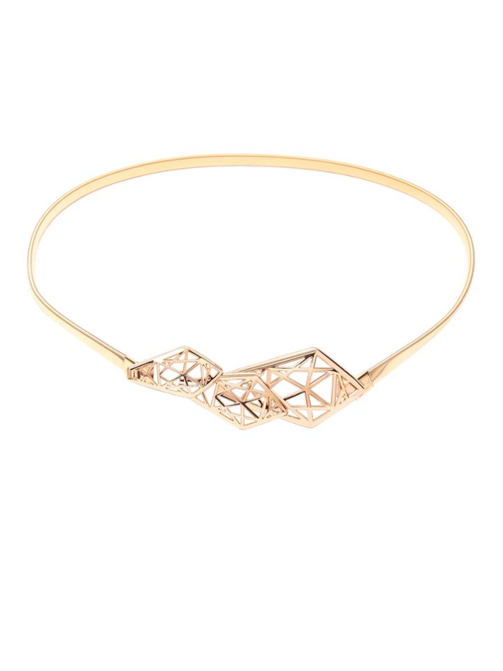 Romwe Structured Buckle Golden Metal Slim Elastic Belt