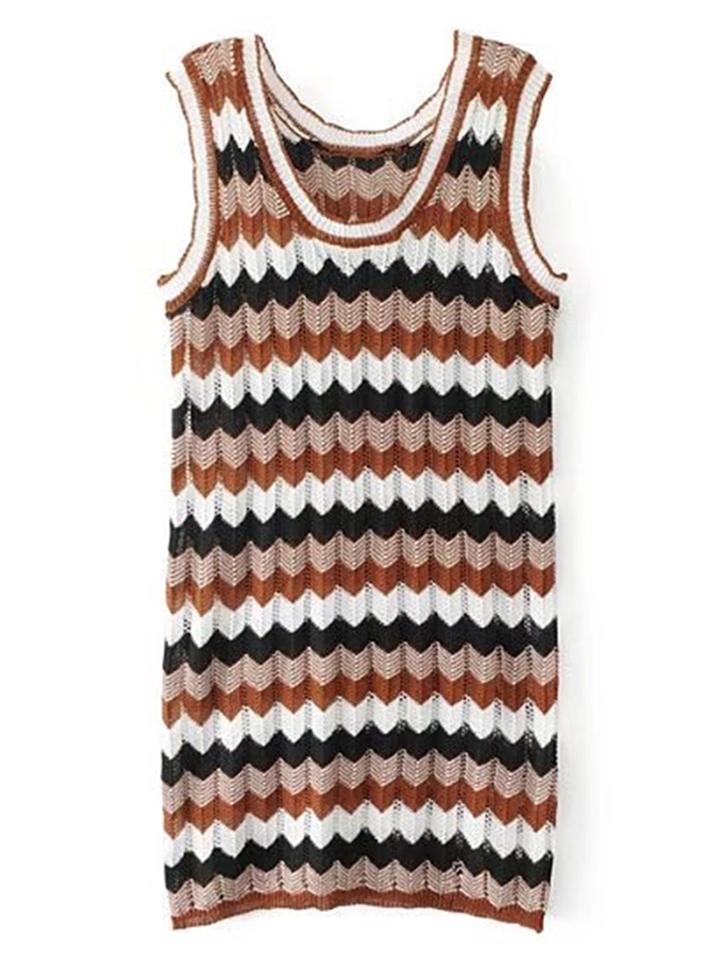 Romwe Zigzag Print Sleeveless Sweater Dress