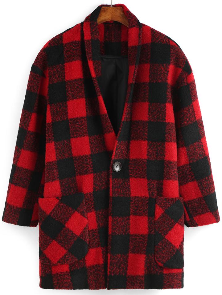 Romwe Plaid Single Button Woolen Coat