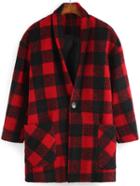 Romwe Plaid Single Button Woolen Coat