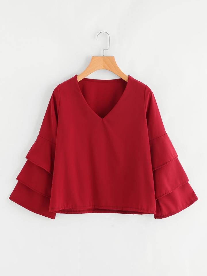 Romwe V Neckline Tiered Sleeve Top
