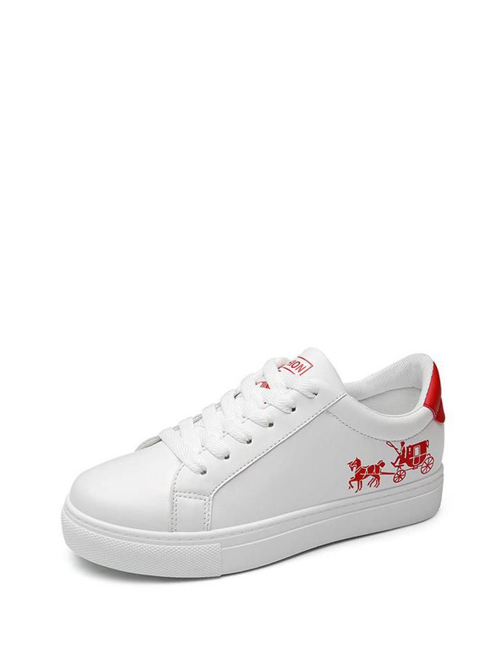 Romwe Round Toe Embroidery Detail Pu Sneakers