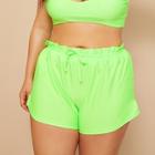Romwe Plus Neon Lime Drawstring Lettuce Trim Shorts