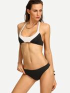 Romwe Contrast Halter Neck Bikini Set