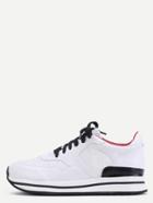 Romwe White Pu Bling Sequins Lace Up Flatform Sneakers