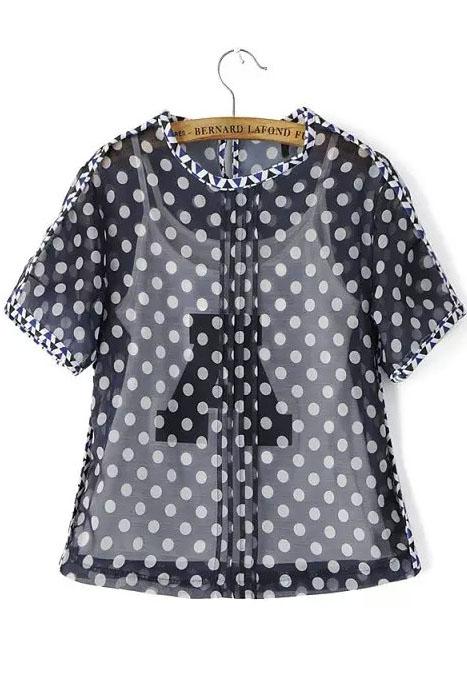 Romwe Short Sleeve Polka Dot Top