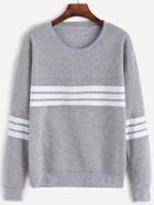 Romwe Light Grey Striped Trim Sweatshirt
